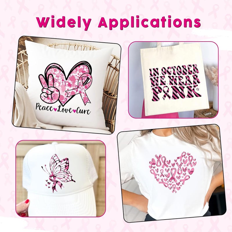 Tintnut Black Pink Heat Transfer Vinyl - 12 Sheets 12inches x10inches Breast Cancer Patterned HTV Iron on Vinyl Pink Ribbon HTV Heat Transfer Vinyl Compatible with Cricut/Silhouette Cameo - Image 4